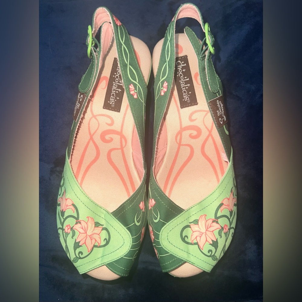Hot Chocolate Design Chocolitas Sling Back Sandals Green Floral Espadrille Sz 9